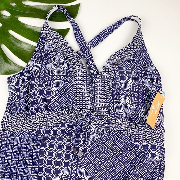 New Kona Sol Navy Geometric Swimsuit 26W - Picture 2 of 8
